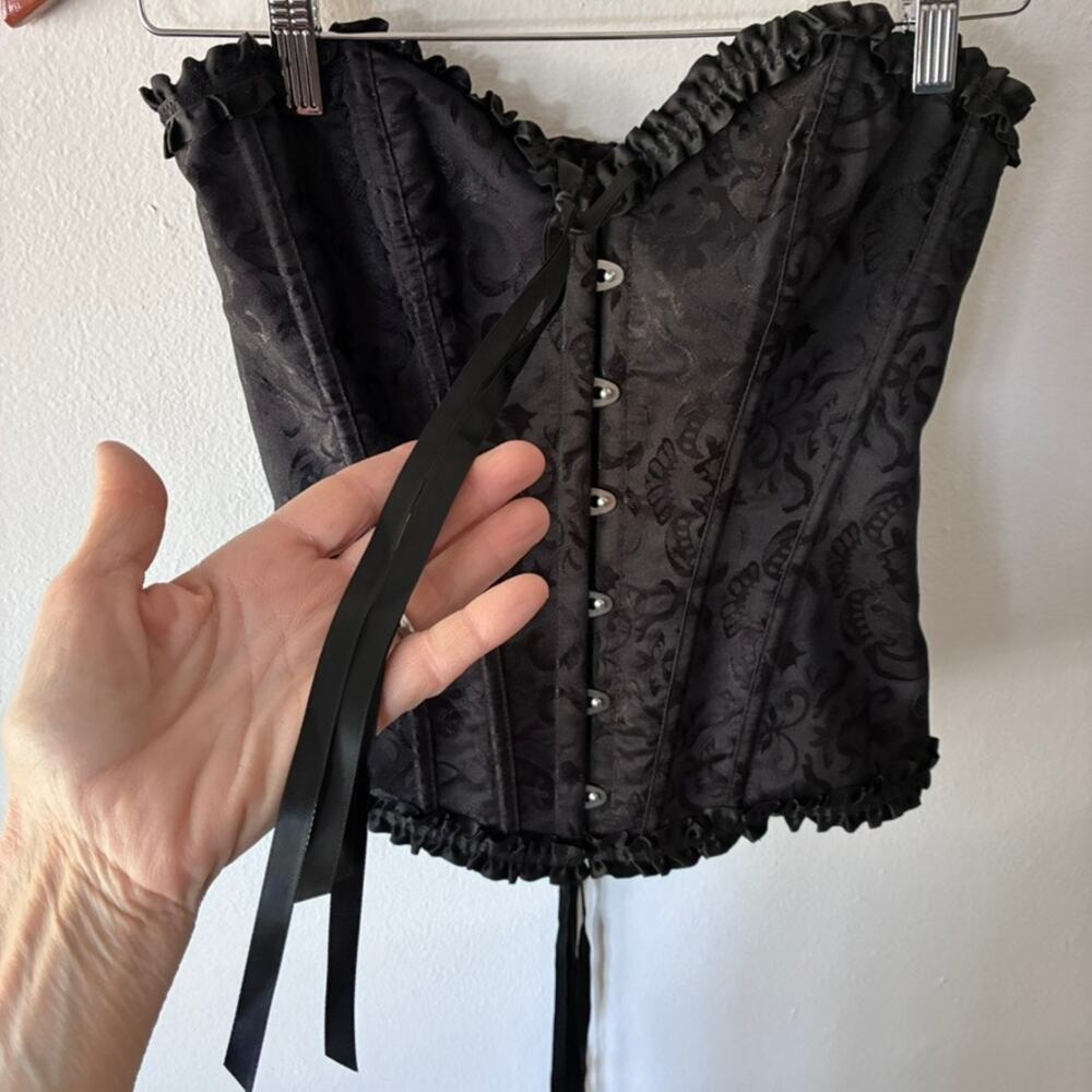 Black Gothic Corset Bustier Top Lace Up Boned Strapless Steampunk Burlesque
